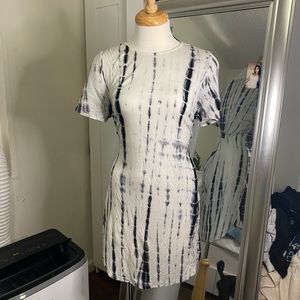 A Blue and white tie-dye mini dress